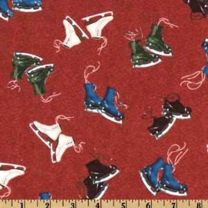  44 Wide Winter Fun Ice Skates Red Fabric By The Yard 