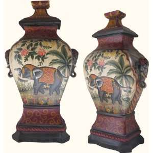   Chinese porcelain jar, hand painted elephant design & elephant ha