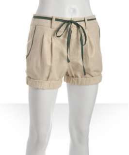 Eryn Brinie metallic beige cotton linen pleated belted shorts 
