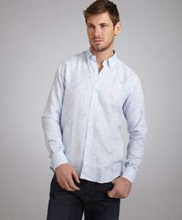 Etro light blue paisley print cotton linen button down shirt  BLUEFLY 