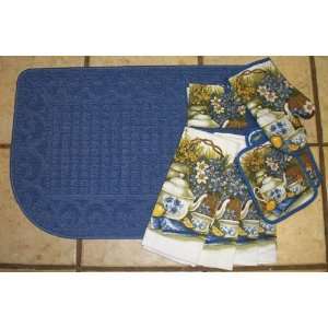    Blue Slice Kitchen Rug with matching Dish Towel Set