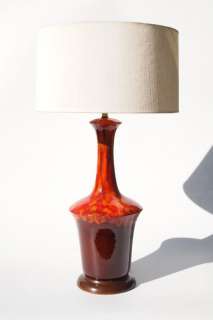  Century Modern Retro Red Orange Drip Glaze Pottery Ceramic Lamp  