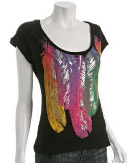 Romeo & Juliet Couture black feather scoopneck t shirt   up to 