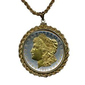   Morgan Silver Dollar Coin Pendant with Matching 14k Gold Filled Rope