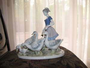 Large Gerold Porzelan Porcelain Figurine Girl & Goose  