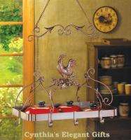 Country Rooster Kitchen Hanging Iron Pot/Pan Rack New  