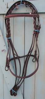 Brown Leather Square Raised English Bridle Braide Reins  