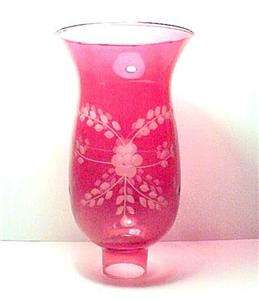 Cranberry Glass Floral 1 5/8 X 8 Hurricane Lamp Shade  