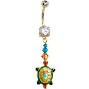  Handcrafted Painted Turtle Gold Belly Ring Jewelry