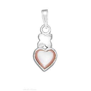  Sterling Silver Pink Mother Of Pearl Heart Kiss Pendant Jewelry