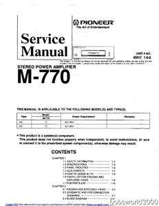 Pioneer M 770 Power Amplifier Service Manual PDF format  