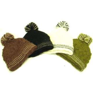   Wool Blend Handknit Knit Beanie Skull Ski Snow Hat Cap with Pom Pom