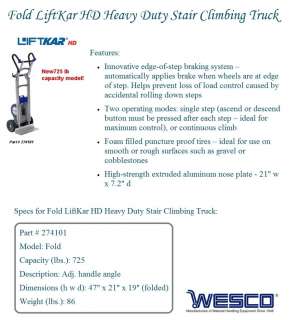 Wesco 274101 Fold LiftKar HD Stair Climbing Hand Truck Adjustable 