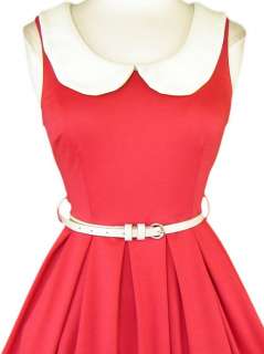 60s Style MOD Red PETER PAN Collar BELTED Fit n Flare Pinup SCOOTER 