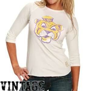 Original Retro Brand LSU Tigers Ladies Cream 3/4 Sleeve Raglan Vintage 