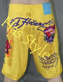 Ed Hardy YELLOW Board True Love Shorts Surf Trunks 31  