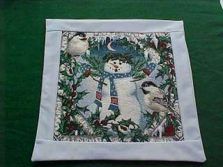 TAPESTRY Christmas THROW PILLOW SHAM,COVER, SNOWMAN AND BIRDS  