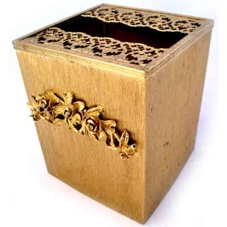 VINTAGE GOLD Tone BATH TISSUE Decorative BOX Container Embossed Floral 
