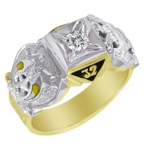  10k Yellow Gold Scottish Rite Masonic Ring CZ Jewelry
