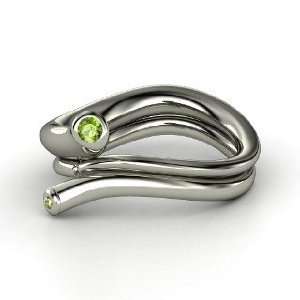   Snake Ring, Round Green Tourmaline Sterling Silver Ring Jewelry