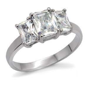  Three Stone Radiant Cut Stainless Steel CZ Ring Jewelry