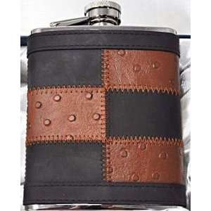  6oz Stainless Steel Check Pattern Flask With Funnel 