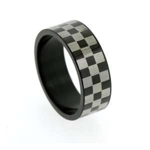  Stainless Steel Black Checkerboard Checkered Flag Ring 