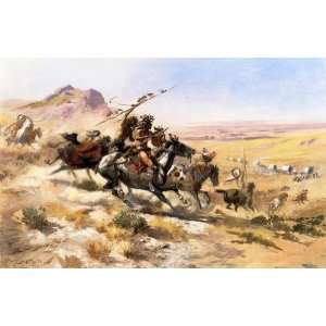     Charles Marion Russell   32 x 20 inches   Attack on a Wagon Train