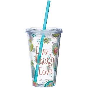 Boston Warehouse 16 Ounce Insulated Tumbler with Straw, Live Laugh 