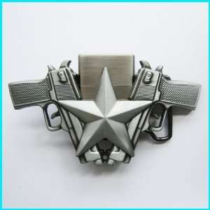  COOL Western GUNS w STAR LIGHTER Belt Buckle LT 018AS 