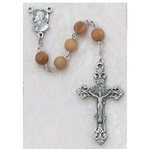 STELRING ISLVER 6MM BEAD OLIVE WOOD ROSARY JESUS CENTERPIECE BOXED